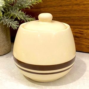 Vintage McCoy Sugar Bowl, Beige with Brown Stripes.